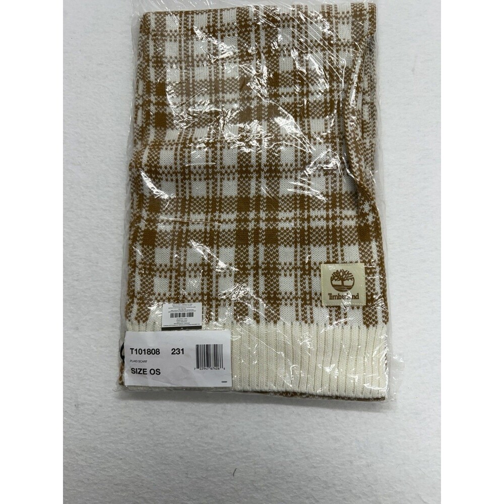 New Timberland Scarf Women One Size Brown Plaid Rectangle Scarf Knit Neck Warmer